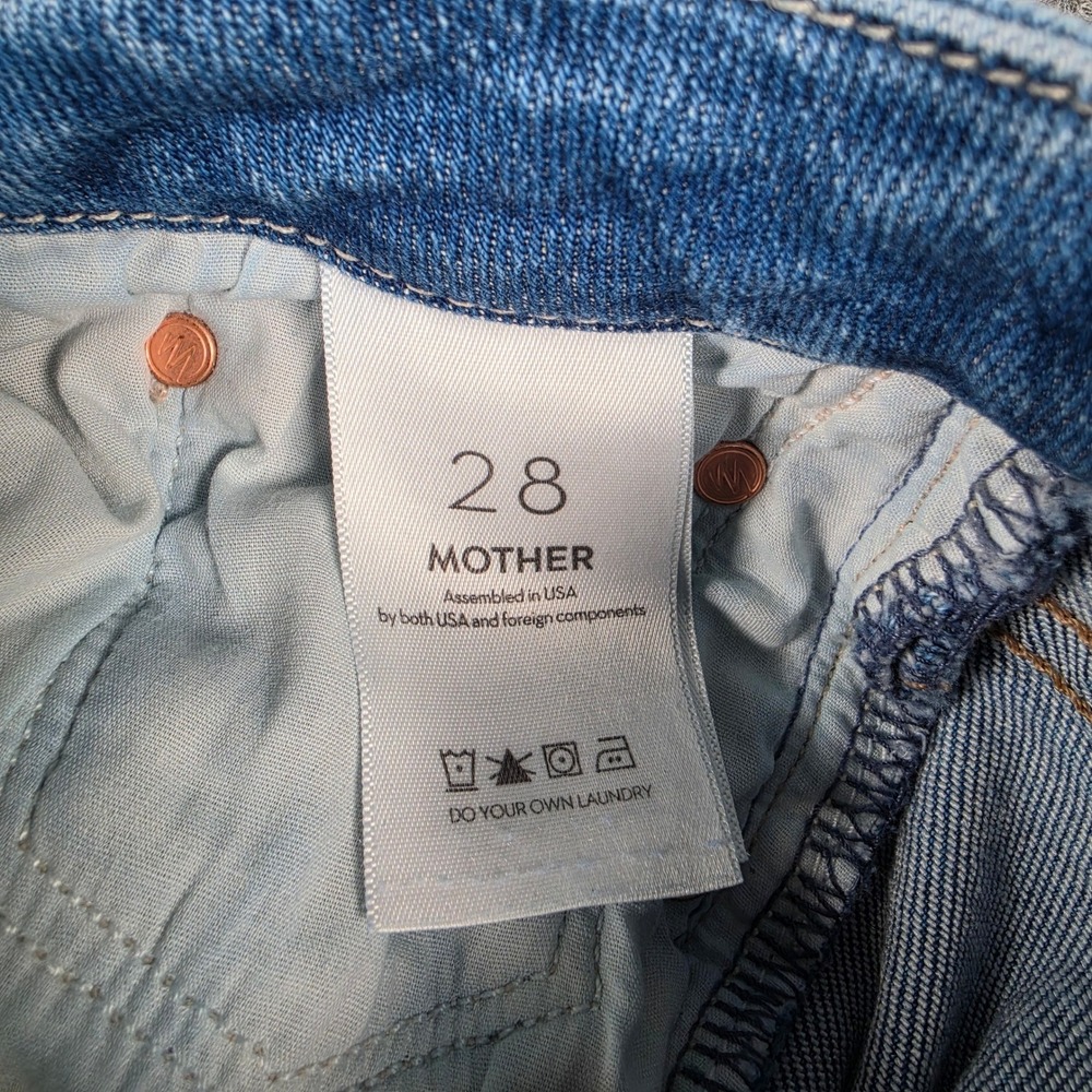 MOTHER Lil Roller Fray Jeans Women 28 Blue Fan Favorite Wide Leg Raw Hem - Picture 8 of 11